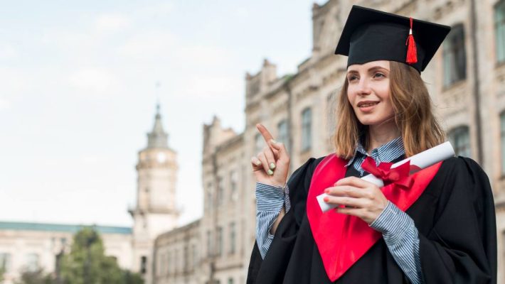 A young university student at her graduation ceremony.
